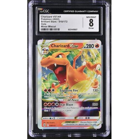 2022 POKEMON BRILLIANT STARS CHARIZARD VSTAR ERROR MISCUT 018/172 CGC 8