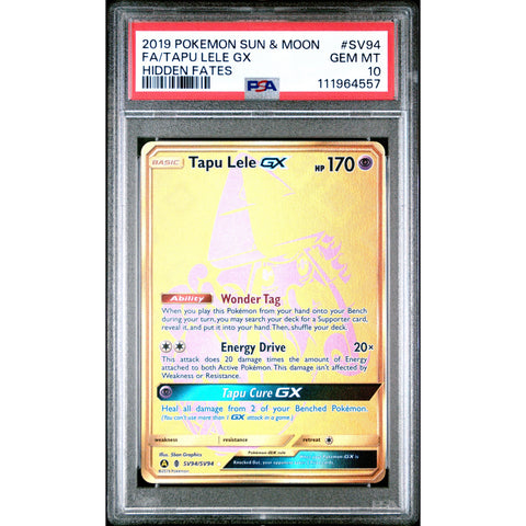 2019 POKEMON HIDDEN FATES TAPU LELE GX SV94/SV94 PSA 10