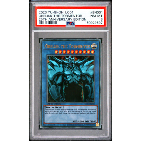 2023 YUGIOH OBELISK THE TORMENTOR EN001-110 PSA 8