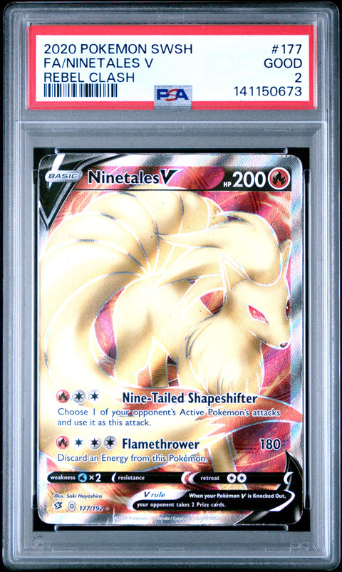 2020 POKEMON REBEL CLASH NINETALES V 177/192 PSA 2