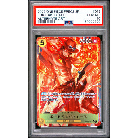 2025 ONE PIECE JAPANESE PORTGAS D. ACE ALTERNATE ART PRB02-018 PSA 10