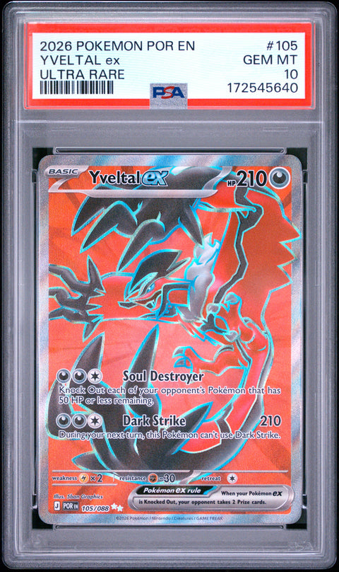 2026 POKEMON POR EN-PERFECT ORDER YVELTAL EX ULTRA RARE 105/088 PSA 10