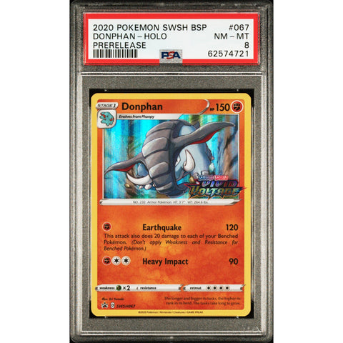 2020 POKEMON SWSH BLACK STAR PROMO DONPHAN HOLO PRERELEASE SWSH067 PSA 8