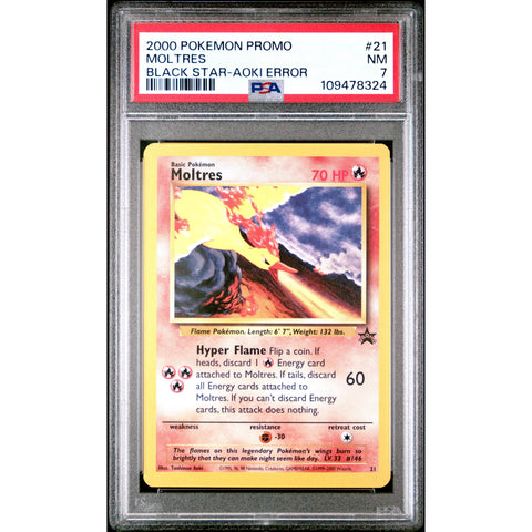 2000 POKEMON BLACK STAR PROMO MOLTRES AOKI ERROR 21 PSA 7