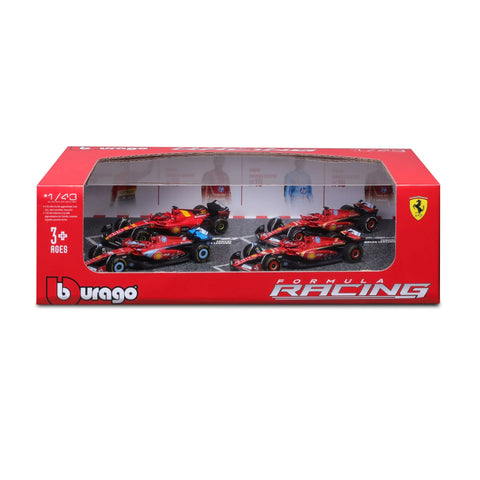 bBurago: Formula Racing Scuderia Ferrari - #16 Leclerc 4 Piece Car Pack