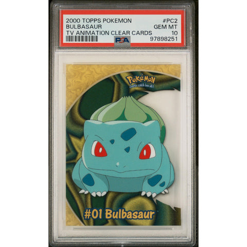 2000 POKEMON TOPPS TV ANIMATION CLEAR CARDS BULBASAUR PC2 PSA 10