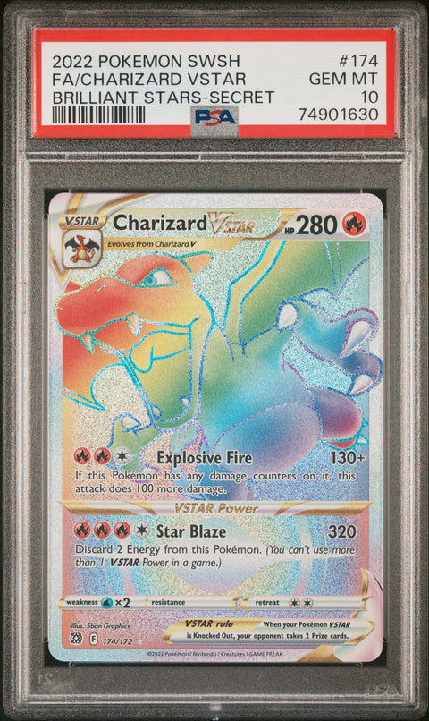 2022 POKEMON BRILLIANT STARS CHARIZARD VSTAR SECRET 174 PSA 10