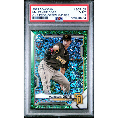 2021 SPORTS BOWMAN CHROME MACKENZIE GORE GREEN REFRACTOR BCP105 PSA 9