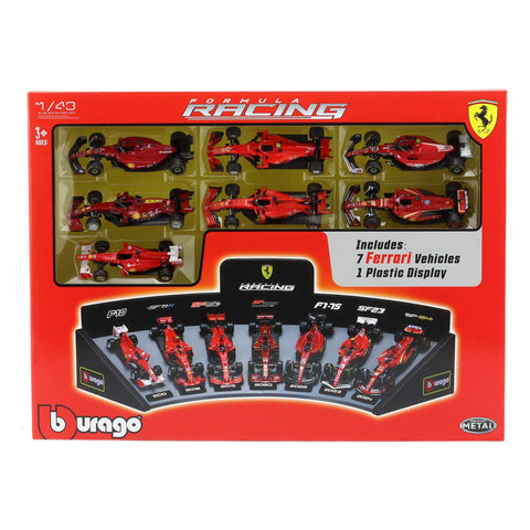 bBurago: Formula Racing Scuderia Ferrari - 7 Piece Collection with Display Stand