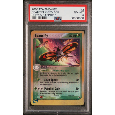 2003 POKEMON RUBY & SAPPHIRE BEAUTIFLY REVERSE HOLO 2/109 PSA 8