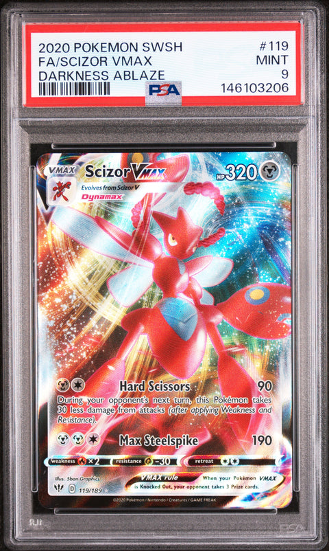 2020 POKEMON DARKNESS ABLAZE SCIZOR VMAX 119/189 PSA 9