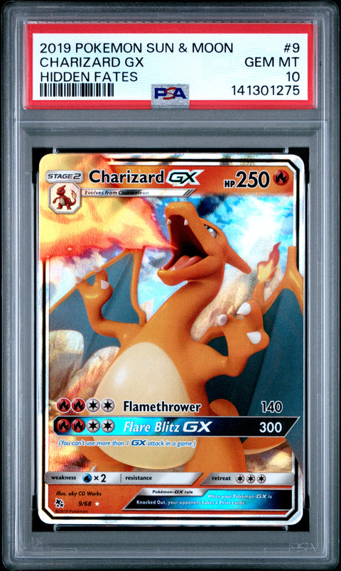 2019 POKEMON HIDDEN FATES CHARIZARD GX 9/68 PSA 10