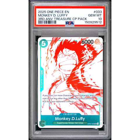 2025 ONE PIECE MONKEY D. LUFFY OP07-033 PSA 10