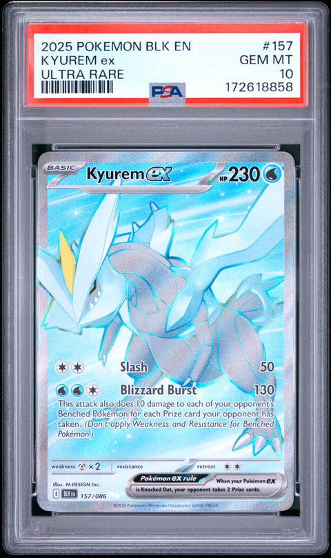 2025 POKEMON BLACK BOLT KYUREM EX ULTRA RARE 157/086 PSA 10