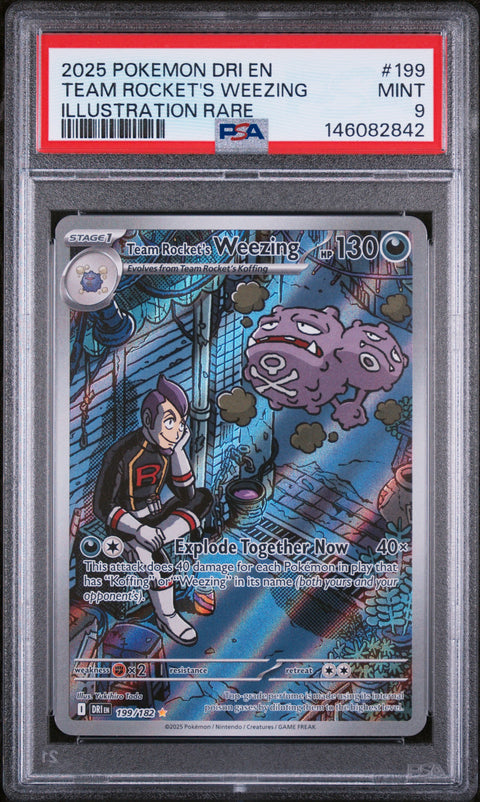 2025 POKEMON TEAM ROCKET'S WEEZING ILLUSTRATION RARE 199/182 PSA 9