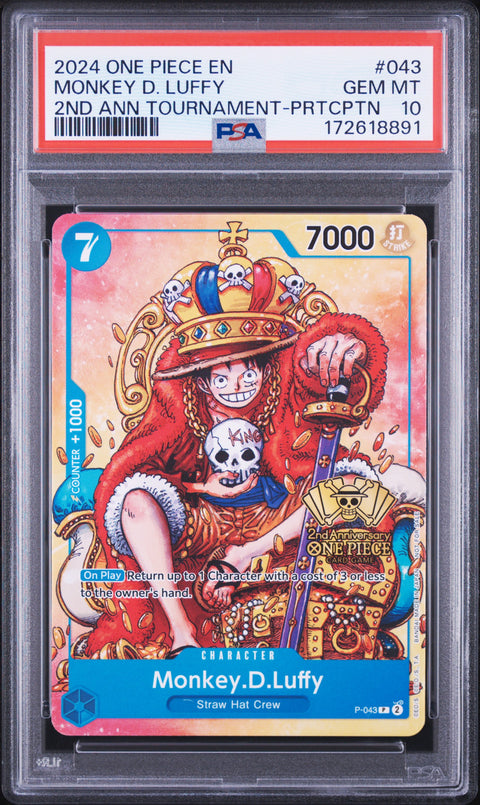 2024 ONE PIECE MONKEY D. LUFFY 2ND ANNIVERSARY TOURNAMENT-PARTICIPATION 043 PSA 10