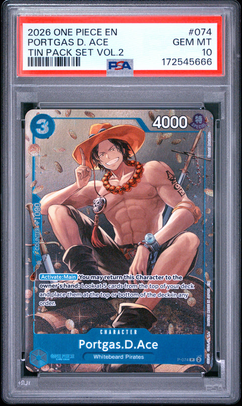 2026 ONE PIECE ONE PIECE PROMO PORTGAS D. ACE TIN PACK SET VOL.2 074 PSA 10