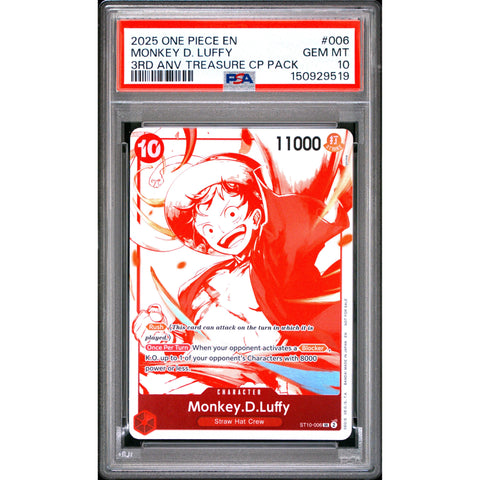 2026 ONE PIECE MONKEY D. LUFFY ST10-006 PSA 10