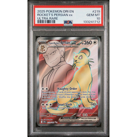 2025 POKEMON TEAM ROCKET'S PERSIAN EX ULTRA RARE 219/182 PSA 10