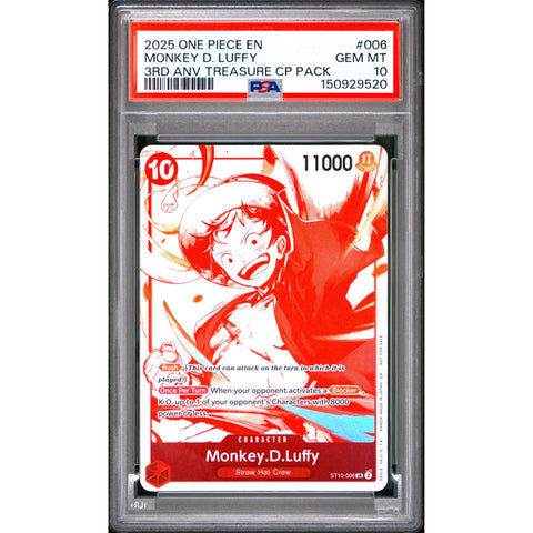 2026 ONE PIECE MONKEY D. LUFFY ST10-006 PSA 10