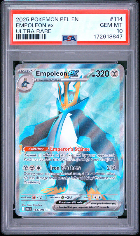 2025 POKEMON PFL EN-PHANTASMAL FLAMES EMPOLEON EX ULTRA RARE 114/094 PSA 10
