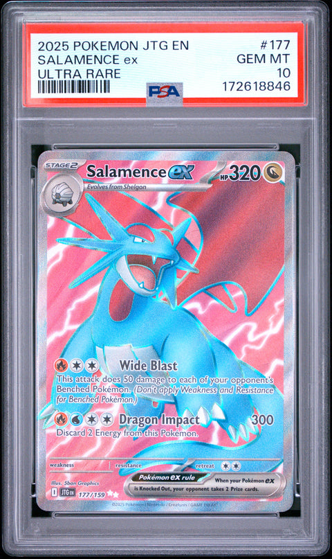2025 POKEMON JOURNEY TOGETHER SALAMENCE EX ULTRA RARE 177/159 PSA 10