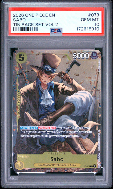 2026 ONE PIECE ONE PIECE PROMO SABO TIN PACK SET VOL.2 073 PSA 10
