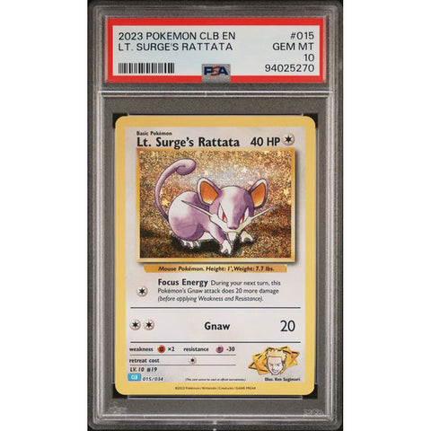 2023 POKEMON CLASSIC COLLECTION LT. SURGE'S RATTATA 015/034 PSA 10
