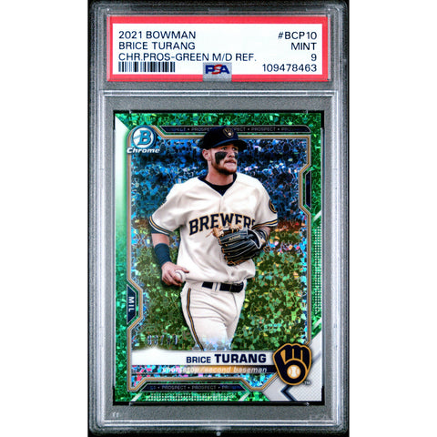 2021 SPORTS BOWMAN CHROME PRICE TURANG GREEN REFRACTOR BCP10 PSA 9