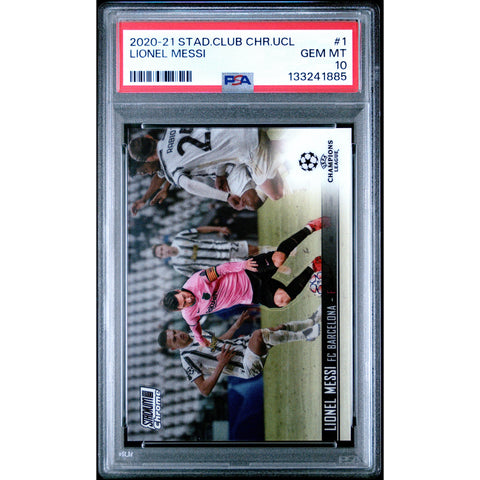 2020 TOPPS STADIUM CLUB CHROME UEFA CHAMPIONS LEAGUE LIONEL MESSI 1 PSA 10