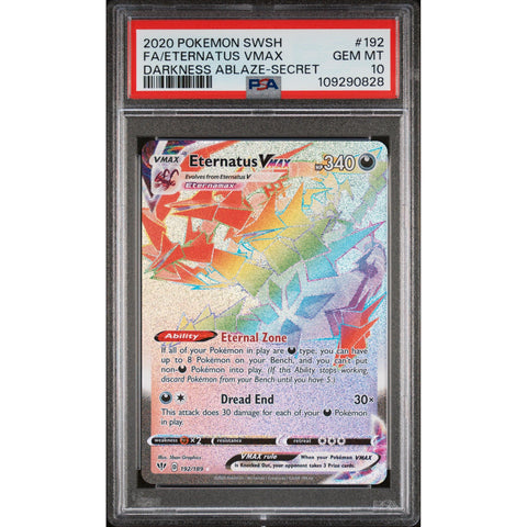 2020 POKEMON DARKNESS ABLAZE ETERNATUS VMAX SECRET 192/189 PSA 10