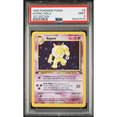 1999 POKEMON FOSSIL HYPNO HOLO 1ST EDITION 8/62 PSA 9