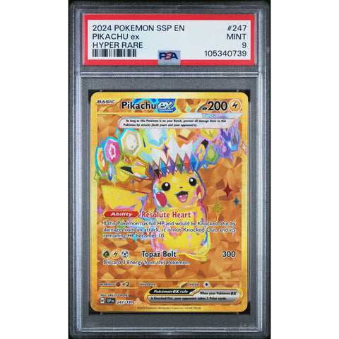 2024 POKEMON SSP EN SURGING SPARKS PIKACHU EX HYPER RARE 247/191 PSA 9