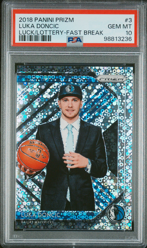 2018 PANINI PANINI PRIZM LUCK OF THE LOTTERY LUKA DONCIC FAST BREAK 3 PSA 10