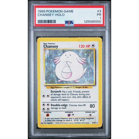 1999 POKEMON BASE SET CHANSEY HOLO 3/102 PSA 1