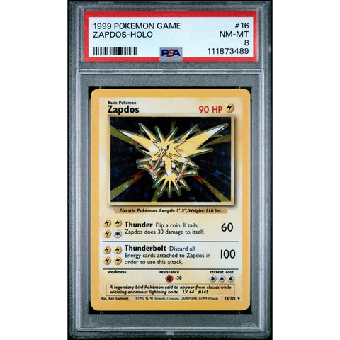 1999 POKEMON BASE SET ZAPDOS HOLO 16/102 PSA 8