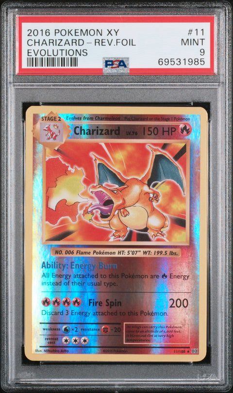 2016 POKEMON EVOLUTIONS CHARIZARD REVERSE HOLO 11/108 PSA 9