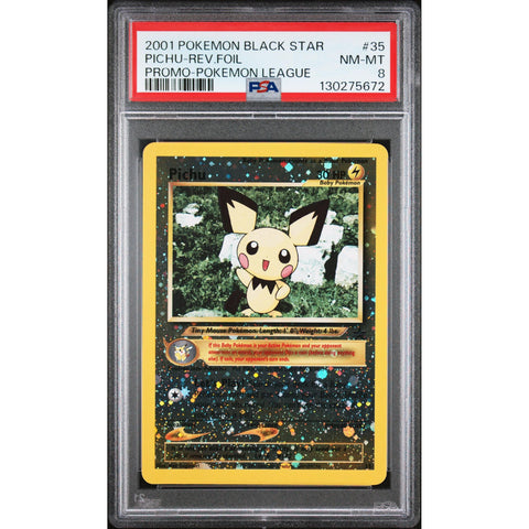 2001 POKEMON PROMO BLACK STAR PICHU REVERSE HOLO POKEMON LEAGUE 35 PSA 8