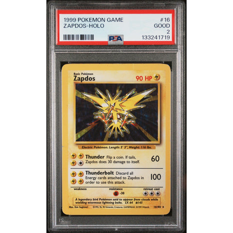 1999 POKEMON GAME ZAPDOS HOLO 16/102 PSA 2