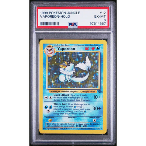 1999 POKEMON JUNGLE VAPOREON HOLO 12/64 PSA 6