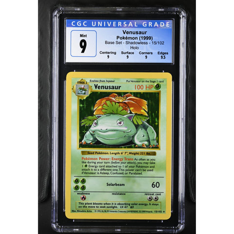 holographic shadowless first edition venusaur card 1999 POKEMON SHADOWLESS VENUSAUR 15/102 CGC 9 – Kollecter