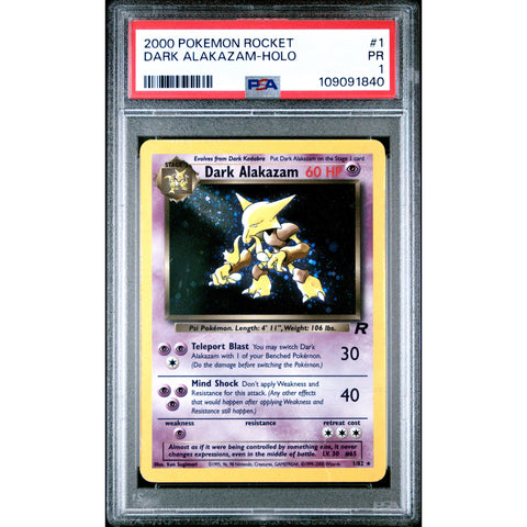 2000 POKEMON TEAM ROCKET DARK ALAKAZAM HOLO 1/82 PSA 1