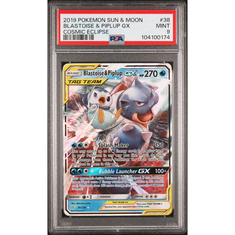 2019 POKEMON COSMIC ECLIPSE BLASTOISE & PIPLUP GX 38/236 PSA 9