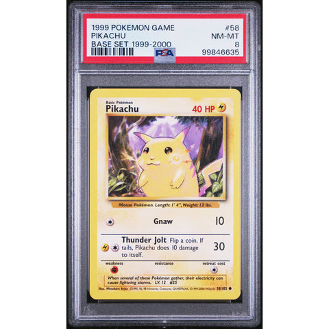 1999 POKEMON GAME FOURTH PRINT BASE SET PIKACHU 58/102 PSA 8