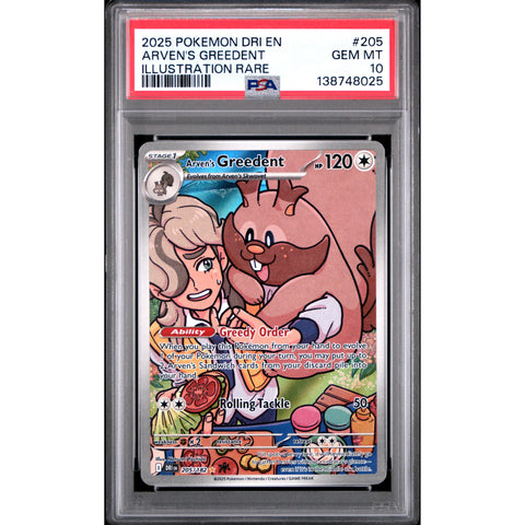 2025 POKEMON ARVEN'S GREEDENT ILLUSTRATION RARE 205/182 PSA 10