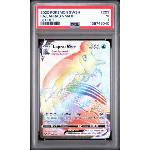 2020 POKEMON LAPRAS VMAX SECRET 203/202 PSA 1