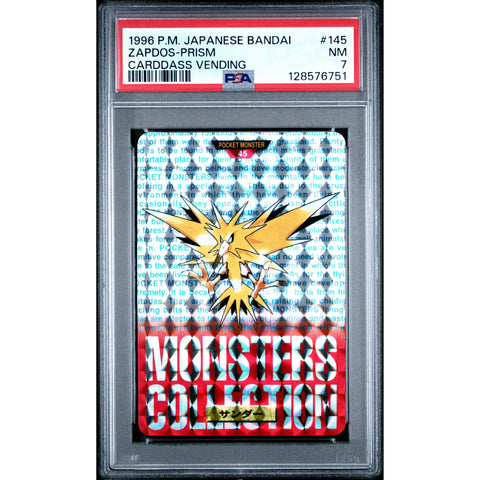 1996 POKEMON JAPANESE BANDAI CARDDASS VENDING ZAPDOS HOLO PRISM 145 PSA 7