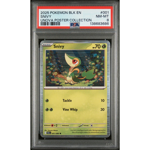 2025 POKEMON BLACK BOLT SNIVY UNOVA POSTER COLLECTION 001/086 PSA 8