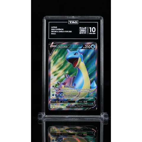 2020 POKEMON SWORD & SHIELD BASE LAPRAS FULL ART 189/202 TAG 10