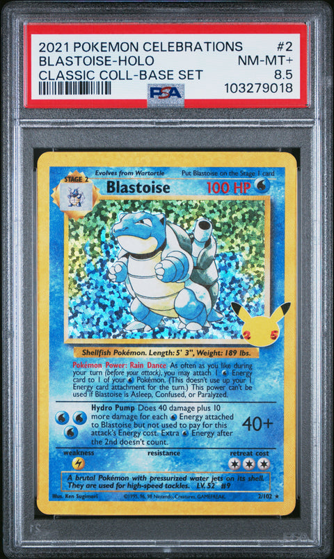 2021 POKEMON CELEBRATIONS BLASTOISE HOLO BLEED 2/102 PSA 8.5